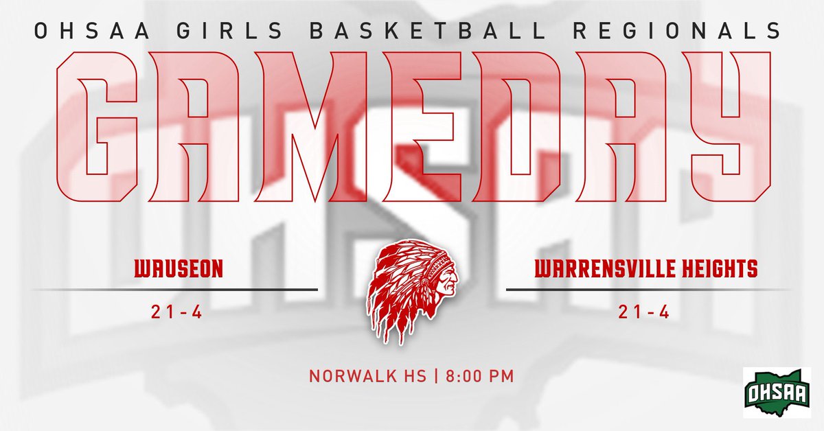Good luck to the girls basketball team as they face Warrensville Heights in the OHSAA D-IV Regional Semis.  8:00 pm @ Norwalk HS. 
#sweetsixteen

GO INDIANS!