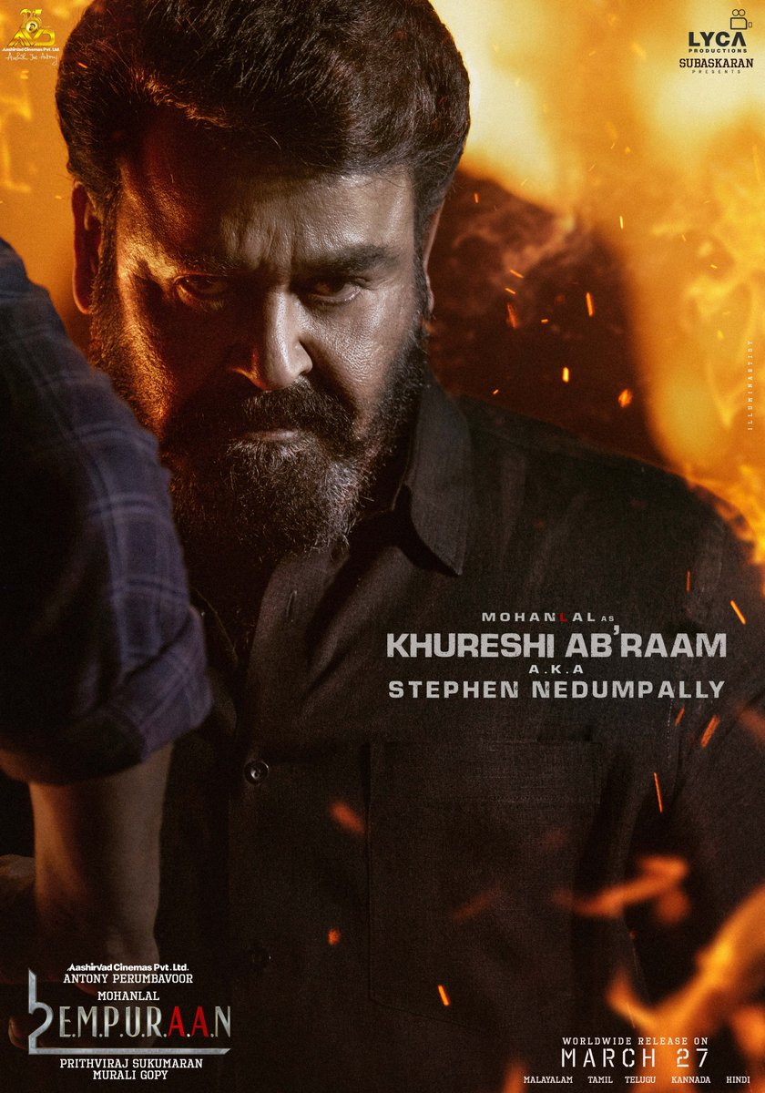 GKM Tamil Kumaran (@gkmtamilkumaran) on Twitter photo Character No.1 🎭 Mohanlal as KHURESHI AB'RAAM A.K.A Stephen Nedumpally in #L2E 🔥 Witness his legacy in #Empuraan⚡
🔗 youtu.be/ICWFE49Xr_s️
Malayalam | Tamil | Telugu | Kannada | Hindi
@mohanlal <a href="/PrithviOfficial/">Prithviraj Sukumaran</a> #MuraliGopy <a href="/LycaProductions/">Lyca Productions</a> #Subaskaran <a href="/gkmtamilkumaran/">GKM Tamil Kumaran</a> Character No.1 🎭 Mohanlal as KHURESHI AB'RAAM A.K.A Stephen Nedumpally in #L2E 🔥 Witness his legacy in #Empuraan⚡
🔗 youtu.be/ICWFE49Xr_s️
Malayalam | Tamil | Telugu | Kannada | Hindi
@mohanlal <a href="/PrithviOfficial/">Prithviraj Sukumaran</a> #MuraliGopy <a href="/LycaProductions/">Lyca Productions</a> #Subaskaran <a href="/gkmtamilkumaran/">GKM Tamil Kumaran</a>