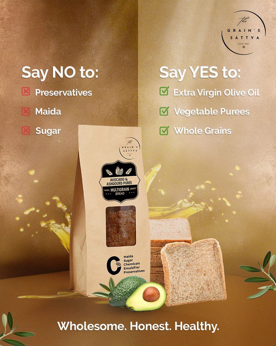 thegrainssattva's tweet image. We use Khapli wheat &amp;amp; multi-grains combined with ash gourd &amp;amp; avocado puree for health, more nutritious loaf, fluffy, fresh, &amp;amp; free from artificial additives.

#TheGrainsSattva #ConsciousWellness #MultiGrainBread #HealthyBread #GuiltFreeBread #WeightManagement #NutritiousBread