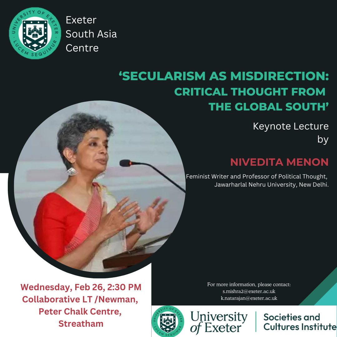 Happening today! Nivedita Menon will deliver her keynote at the University of Exeter (Streatham campus).