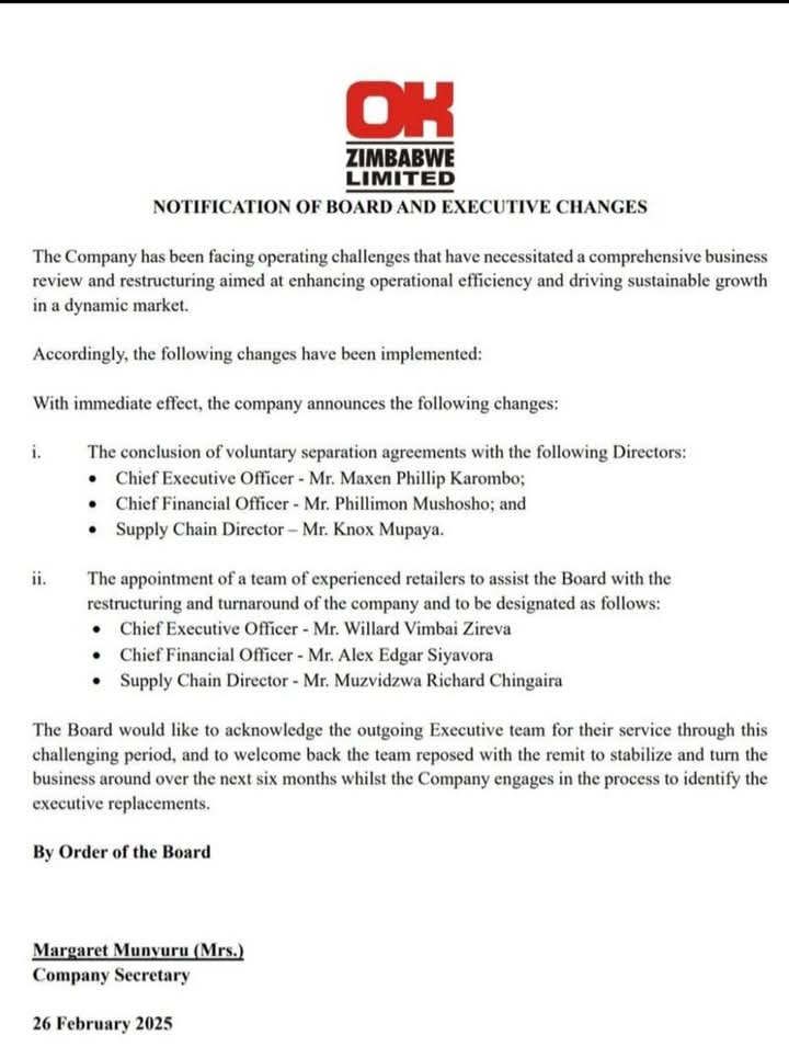OK Zimbabwe appoints experienced retailers to assist in reviving the company.