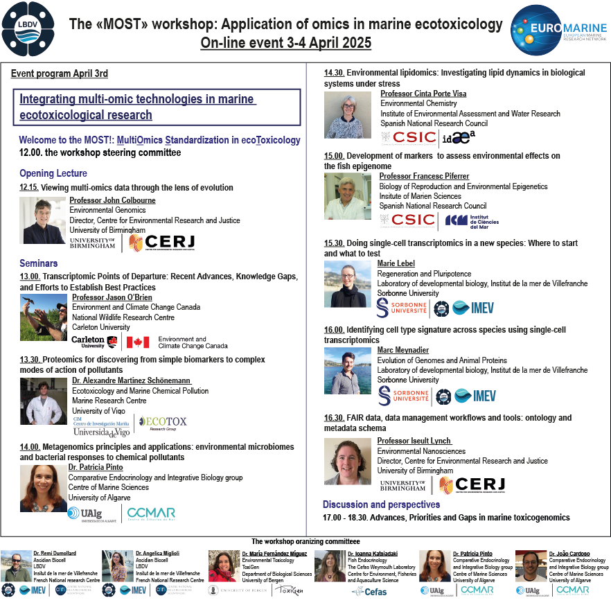 🚨Join us for the MOST Workshop! 🚨

Explore the role of omics technologies in marine ecotoxicology with leading experts.
🌊🧬

🗓️ Online event: 3-4 April 2025 (GMT+1)

Register: docs.google.com/forms/d/e/1FAI…

Funded by <a href="/Euromarine/">Paul Johnson, Euro Marine Surveys Ltd</a>

#MarineScience #Ecotoxicology #Omics #MOSTworkshops