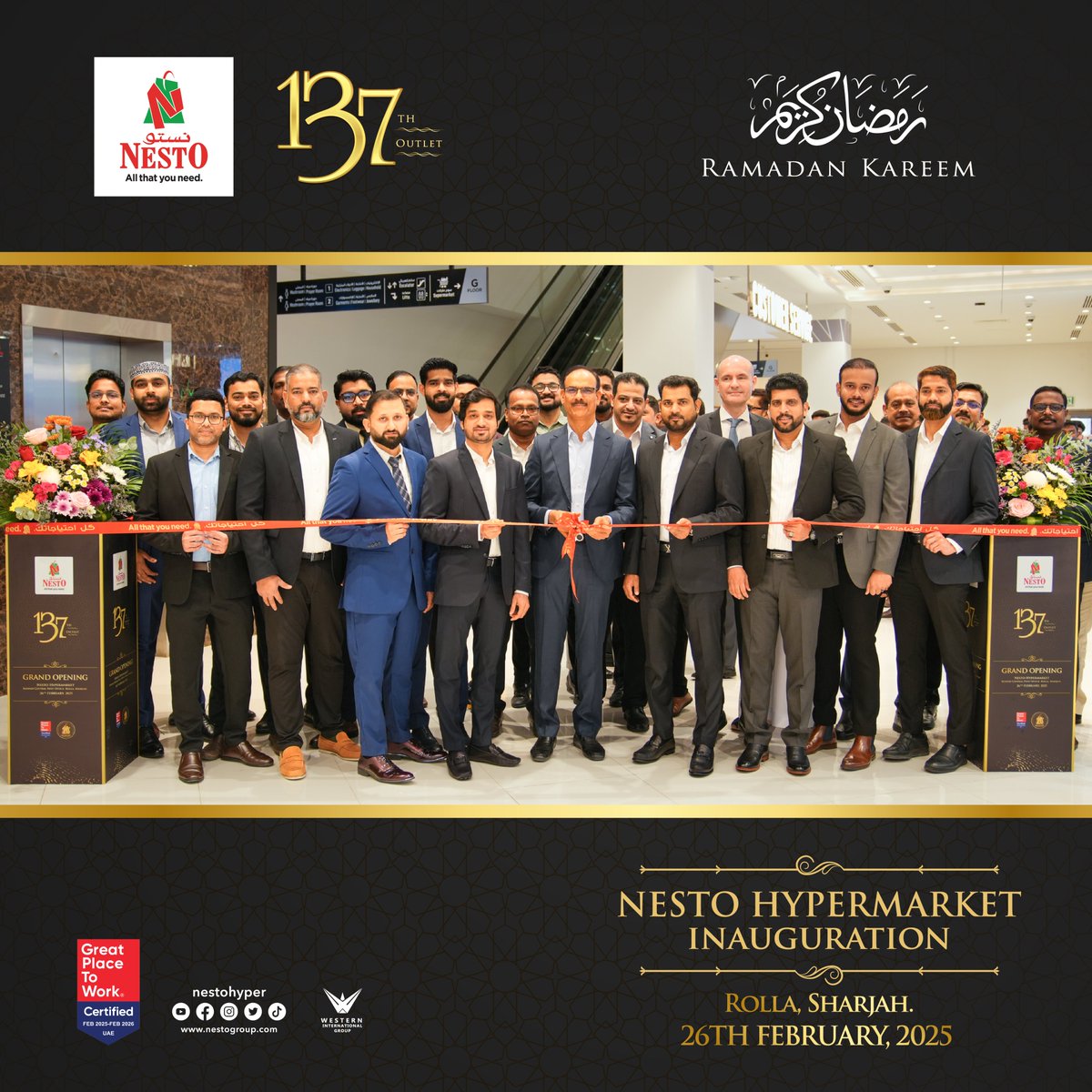 The  Grand Inauguration of the 137th Nesto Hypermarket Rolla, Sharjah! We’re proud to continue expanding our presence in the heart of the community.