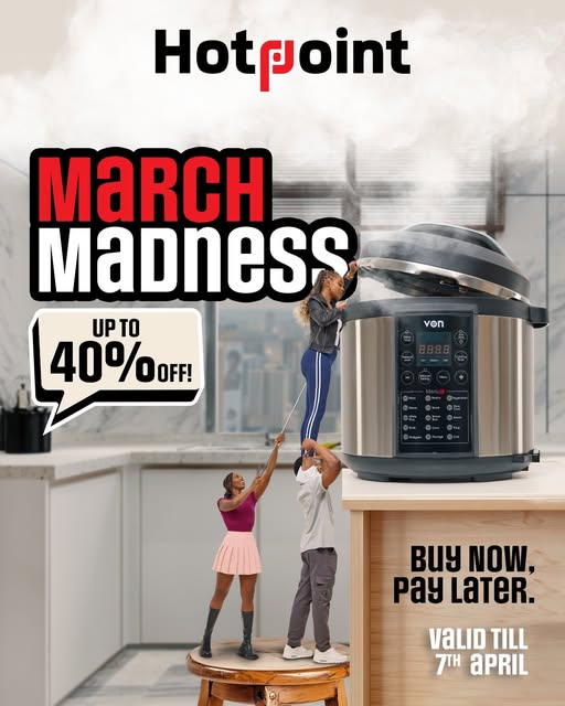 Yaya Centre (@yayacentreke) on Twitter photo The pressure is on—because these <a href="/HotpointKenya/">Hotpoint Appliances Limited</a> deals are MAD! Our Hotpoint Appliances March Madness promo is valid until 7th April 2025, at our retail outlet on the 1st floor and online here hotpoint.co.ke/march-madness/. Enjoy up to 40% off, buy now & pay later! The pressure is on—because these <a href="/HotpointKenya/">Hotpoint Appliances Limited</a> deals are MAD! Our Hotpoint Appliances March Madness promo is valid until 7th April 2025, at our retail outlet on the 1st floor and online here hotpoint.co.ke/march-madness/. Enjoy up to 40% off, buy now & pay later!
