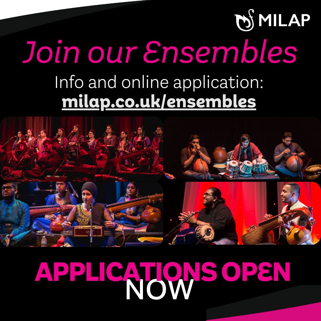 OUR ENSEMBLE APPLICATIONS ARE OPEN NOW!  

SAMYO - National Youth Orchestra for Indian Music TARANG - Indian Music Ensemble 
SABRANG - Indian Music Choir  

Deadline: March 7th 2025 

Visit milap.co.uk/ensembles for more info and to apply today!