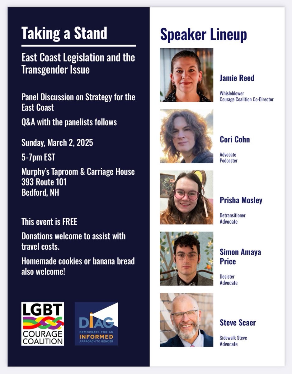 Jamie Reed Whistleblower (@jamiewhistle) on Twitter photo Free in person event this Sunday! 5pm in Bedford, New Hampshire. Meet me and <a href="/heterodorx/">HeterodorxPodcast🍂🧑🦳</a> <a href="/detransaqua/">Prisha Mosley🦎</a> <a href="/SimonAmayaPrice/">Simon Amaya Price 🦎</a> <a href="/Sidewalk_Steve/">Sidewalk Steve</a> Free in person event this Sunday! 5pm in Bedford, New Hampshire. Meet me and <a href="/heterodorx/">HeterodorxPodcast🍂🧑🦳</a> <a href="/detransaqua/">Prisha Mosley🦎</a> <a href="/SimonAmayaPrice/">Simon Amaya Price 🦎</a> <a href="/Sidewalk_Steve/">Sidewalk Steve</a>