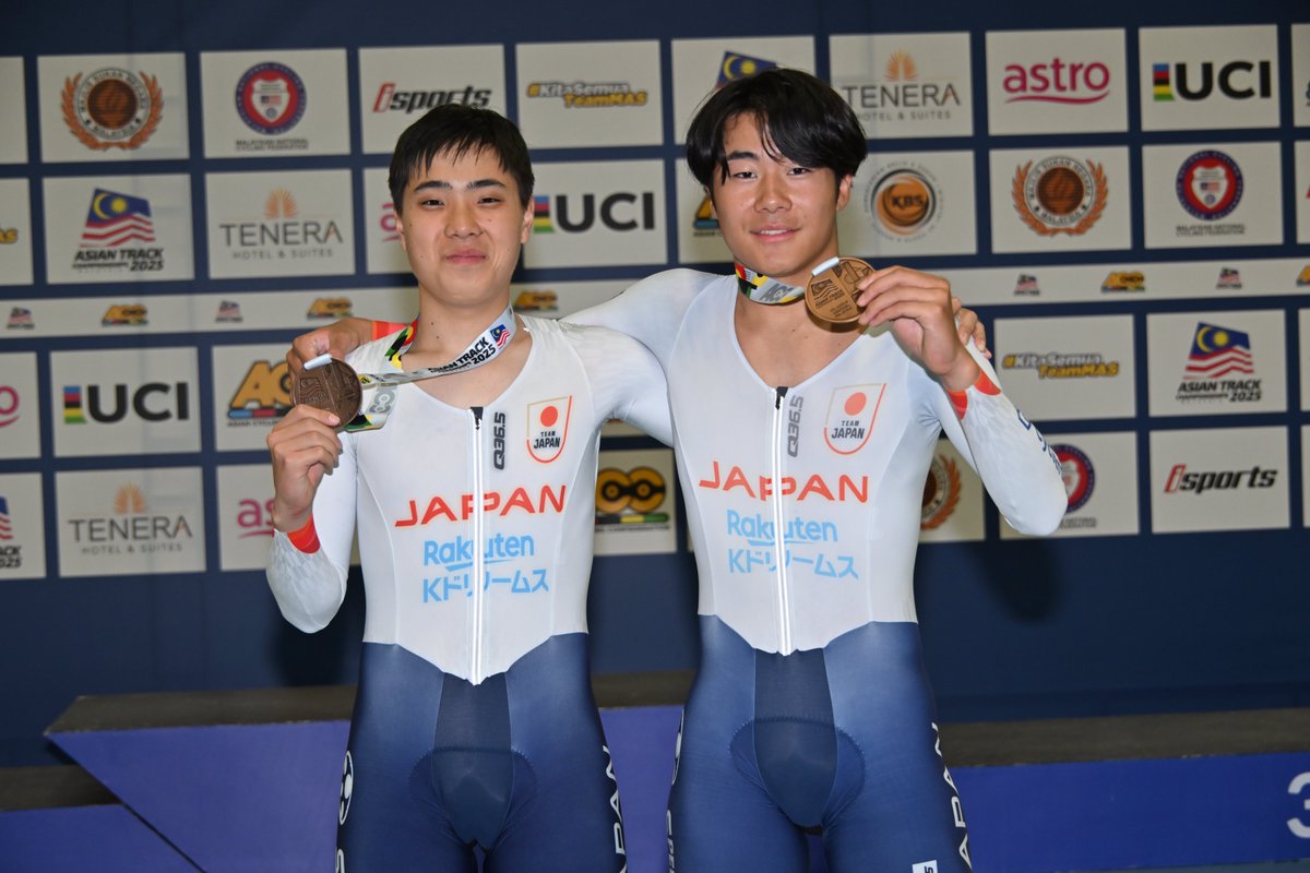 JCF_cycling's tweet photo. 2025トラックアジア選手権大会 
Day6 
男子ジュニア 
マディソン 
3位 日本（中谷友紀・松田奏太朗） 31p https://t.co/NCVWHnf0ru