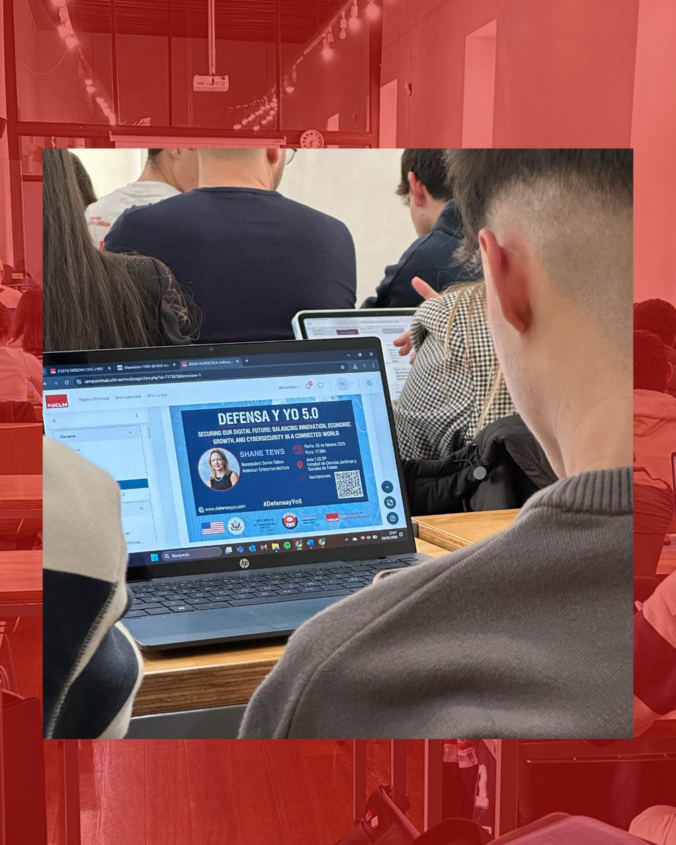 defensayyo's tweet photo. Terminamos el Week2 de #DefensayYo5 en la universidad @uclm_es con una charla inspiradora de @ShaneTews, investigadora principal en @aei, sobre cómo proteger nuestro futuro digital sin frenar el progreso🚀💻. ¡Gracias a todos los asistentes!🙌🏼#Innovación #Conectividad #Seguridad https://t.co/MP4G4N8FZj