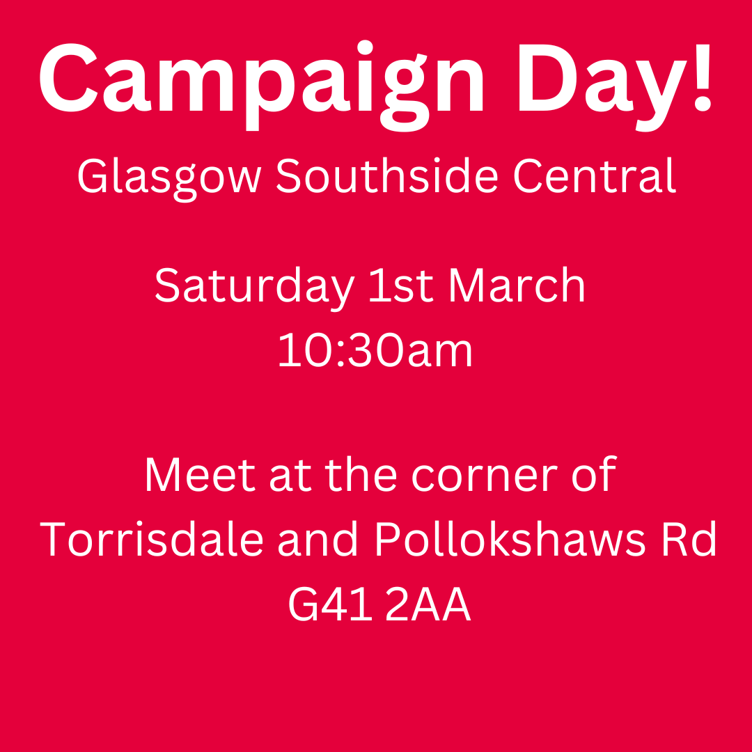 StrathLabclub's tweet image. Join us for a campaign day for the upcoming by-election in Glasgow Southside Central!

📅Saturday 1st March
⏰10:30am
📍corner of Torrisdale and Pollokshaws Rd