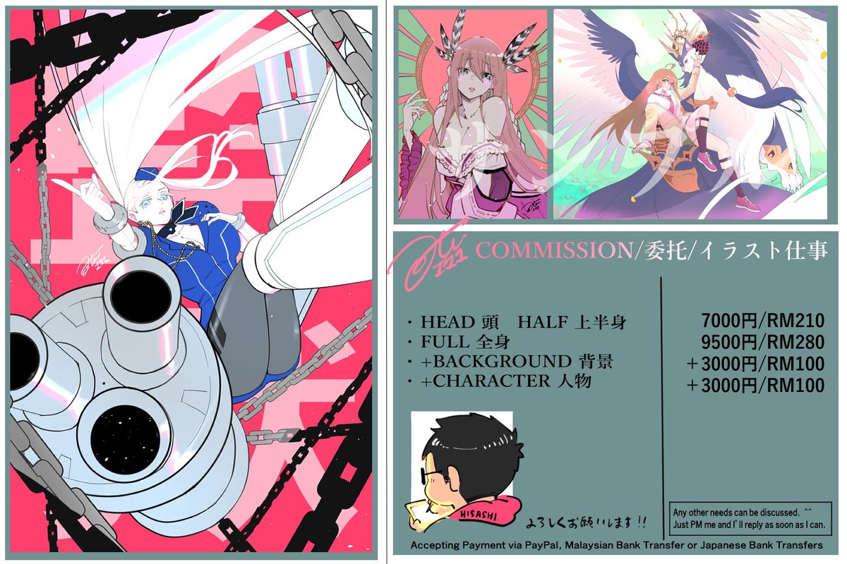 191Hisashi's tweet image. 大変お待たせしました、
Thank you all for the wait
My commission sheet is out.
Do PM me if you’re interested. 😊
Anything that isn’t listed here and any other questions can just pm me and I’ll try to reply you all as soon as i can.
Y’all have a good day and よろしくお願いします🙇
