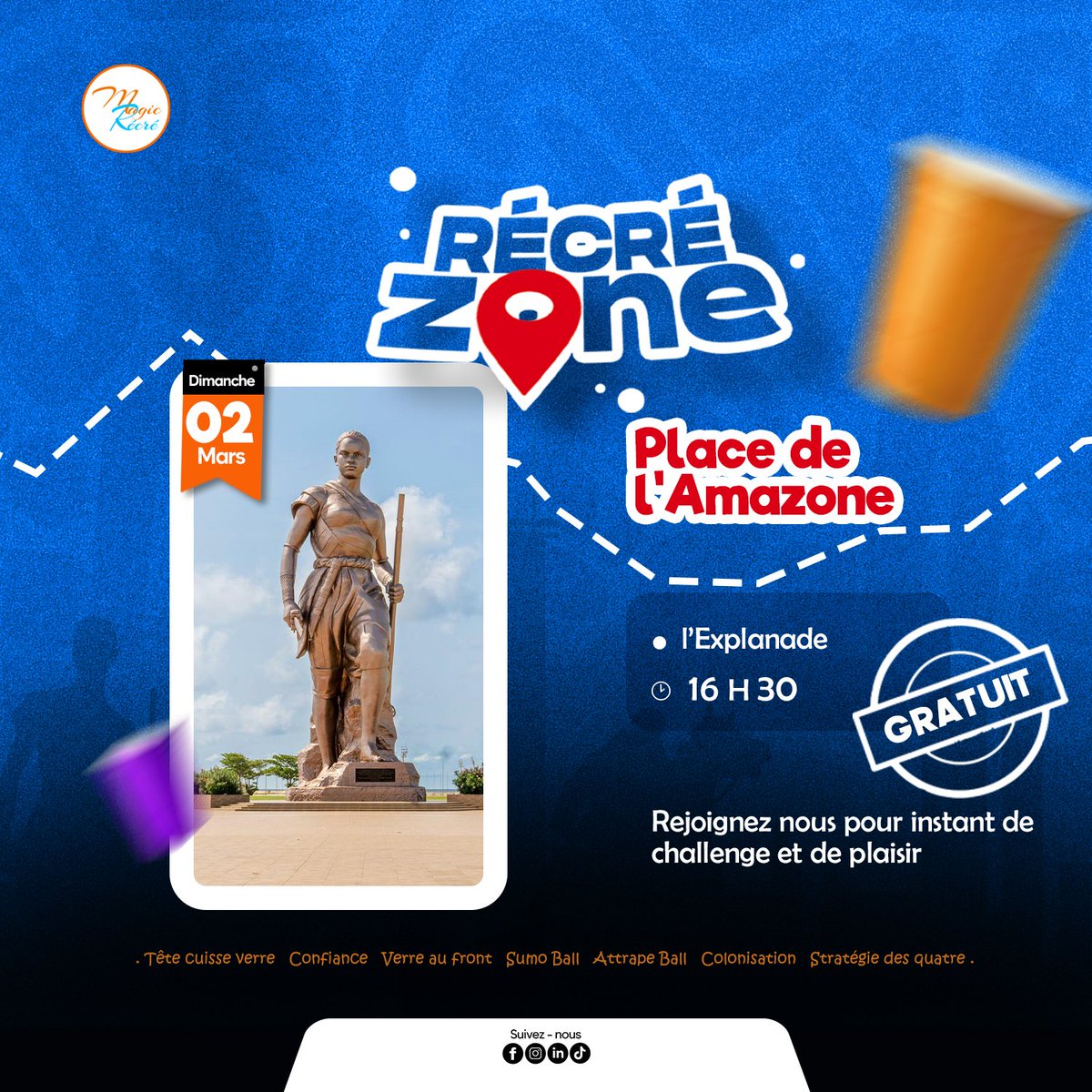 La RECRE ZONE, moment de récréation pour le public et par le public. La RECRE ZONE se tient tous les 1er dimanches de chaque mois.

Venez de toutes horizon pour un brassage fraternel, de pure réseautage et de partage de bonne humeur GRATUITEMENT !!!!!