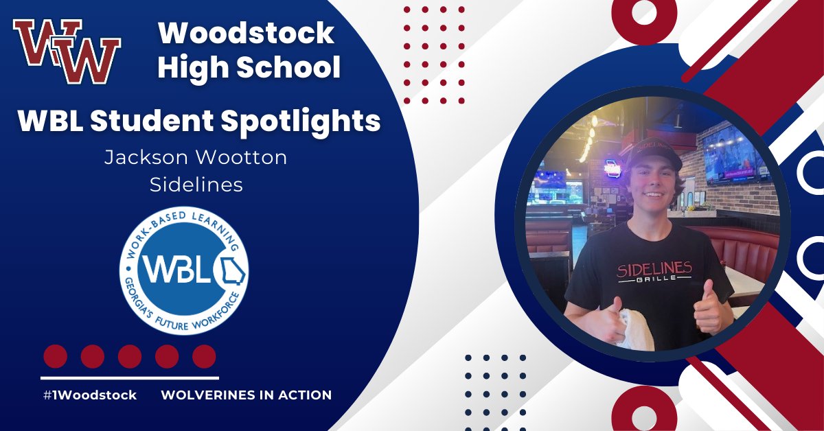 The WBL Students Spotlight this week is Jackson Wootton! Jackson works at Sidelines in Holly Springs where he is applying his customer service skilles. Congratulations Jackson! Great  job! #WHSWBL #1Woodstock #Wolverinesatwork