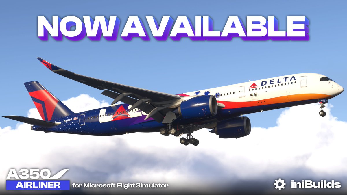 iniBuilds A350 Airliner OUT NOW! 🎉Now available for MSFS 2024 &amp; 2020! You can purchase the A350 for £59.99 (excl. VAT) which includes the A350-900 and A350-1000 variants ✈️🤯 

🛍️ BUY NOW: inibuilds.com/products/inibu…