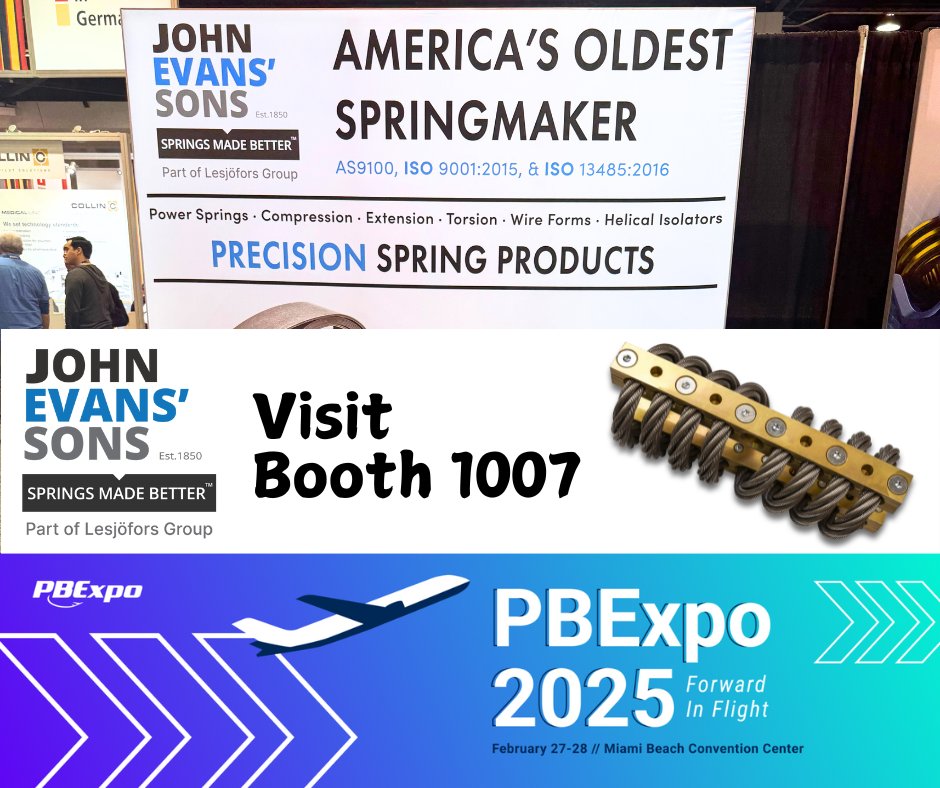 JohnEvans_Sons's tweet photo. We are ready for PBExpo, are YOU?!

Come see our team at @PBExpo 2025, BOOTH 1007!

February 27-28, 2025
Miami Beach Convention Center, Miami, FL
https://t.co/GV1YYYgfY3

#PBExpo #ForwardInFlight  #JohnEvansSons #SpringManufacturing #Innovation #Quality #SpringInnovation https://t.co/ogQUDwEpK4