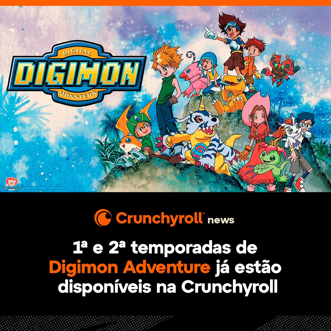 Acompanhe a jornada dos DigiEscolhidos 👾 A primeira e segunda temporada de Digimon Adventure já estão disponíveis DUBLADAS na Crunchyroll.