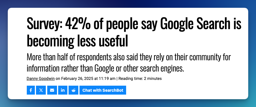 I agree! I've even heard from nontech people they are no longer using Google and are switching to AI