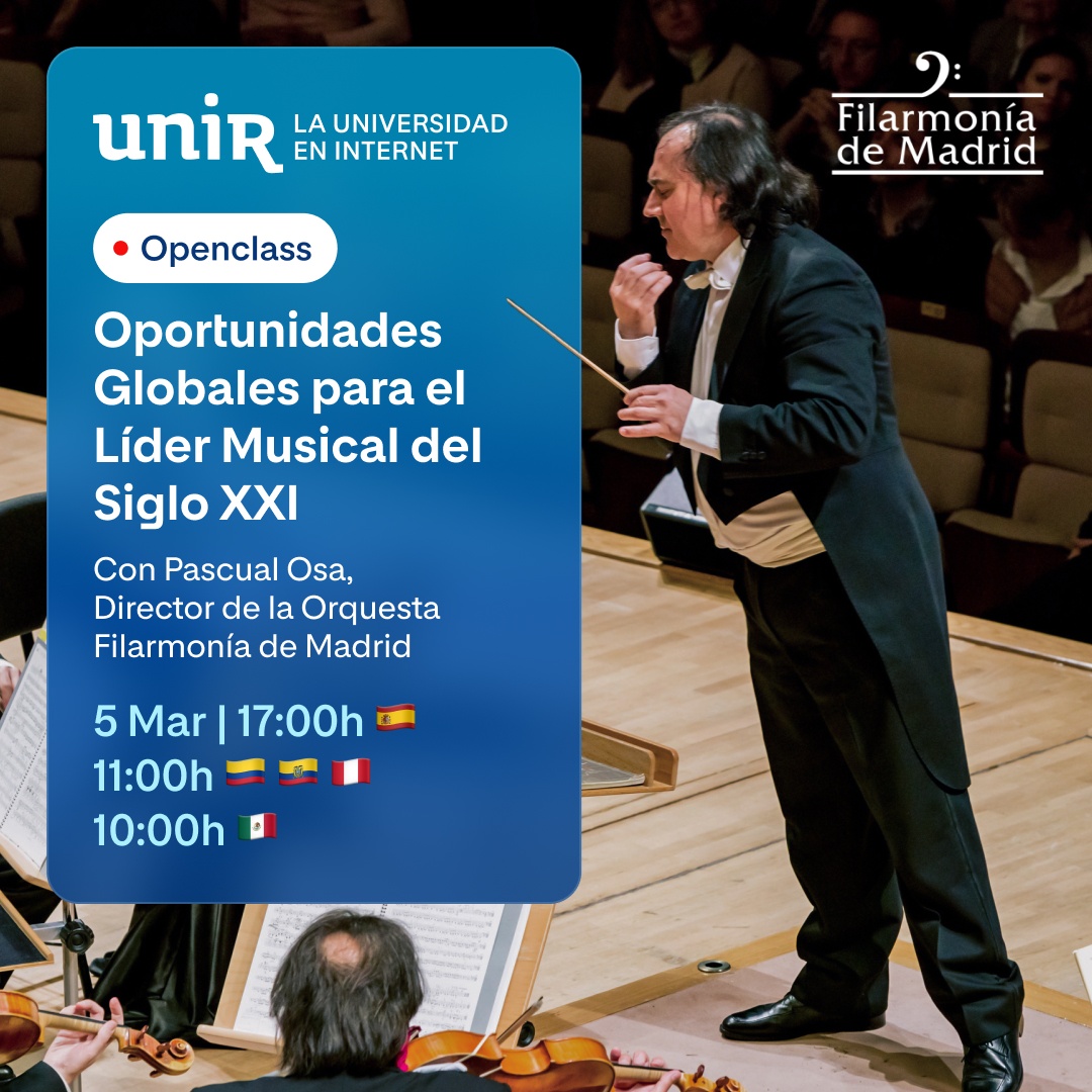 Universidad Internacional de La Rioja (UNIR) (@uniruniversidad) on Twitter photo 🎶 ¡Te invitamos a la jornada con Pascual Osa, director de la #Orquesta y Coro Filarmonía de Madrid <a href="/OCFilarmonia/">Orquesta | Coro | Formación</a>!
💻 Síguelo online:
👉 ow.ly/IqGS50V73P5
🌍 El Maestro Osa compartirá su experiencia dirigiendo #orquestas y junto a 🔜🎓 dos de los mejores alumnos del 🎶 ¡Te invitamos a la jornada con Pascual Osa, director de la #Orquesta y Coro Filarmonía de Madrid <a href="/OCFilarmonia/">Orquesta | Coro | Formación</a>!
💻 Síguelo online:
👉 ow.ly/IqGS50V73P5
🌍 El Maestro Osa compartirá su experiencia dirigiendo #orquestas y junto a 🔜🎓 dos de los mejores alumnos del