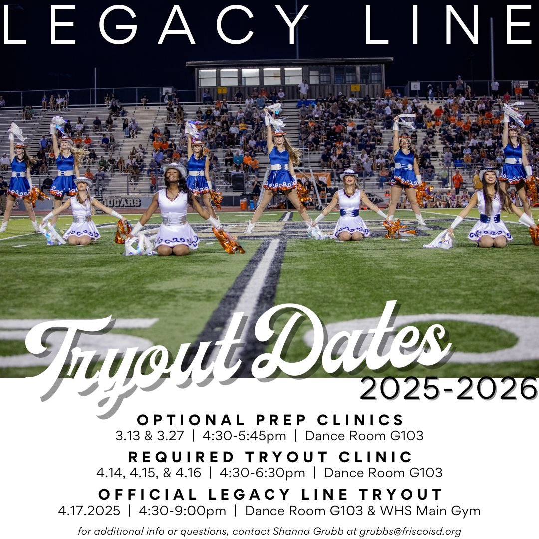 future legacies, don’t miss the upcoming “get a leg up” clinics! they’re a great chance to work on skills &amp; start connecting with future <a href="/WHSLegacyLine/">Wakeland Legacy Line</a> teammates!
don’t forget your tryout packet is also due on 3.27

<a href="/WakelandHS/">Wakeland High School</a> <a href="/phms_panthers/">Pioneer Heritage MS</a> <a href="/GriffinMSGators/">Griffin MS</a> <a href="/CobbMSCyclones/">Cobb Cyclones</a>