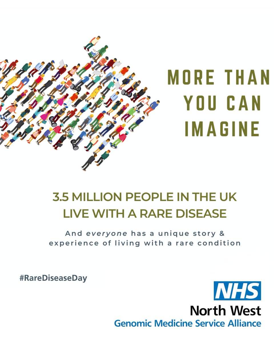 NWGMSA (@nwgmsa) on Twitter photo Rare conditions are individually rare but collectively common, with over 3.5 million people in the UK living with a rare condition. 1 in 17 people are affected by a rare condition at some point in their lives. #RareDiseaseDay2025 #genetics #genomics #MTYCI <a href="/GeneticAll_UK/">Genetic Alliance UK</a> Rare conditions are individually rare but collectively common, with over 3.5 million people in the UK living with a rare condition. 1 in 17 people are affected by a rare condition at some point in their lives. #RareDiseaseDay2025 #genetics #genomics #MTYCI <a href="/GeneticAll_UK/">Genetic Alliance UK</a>