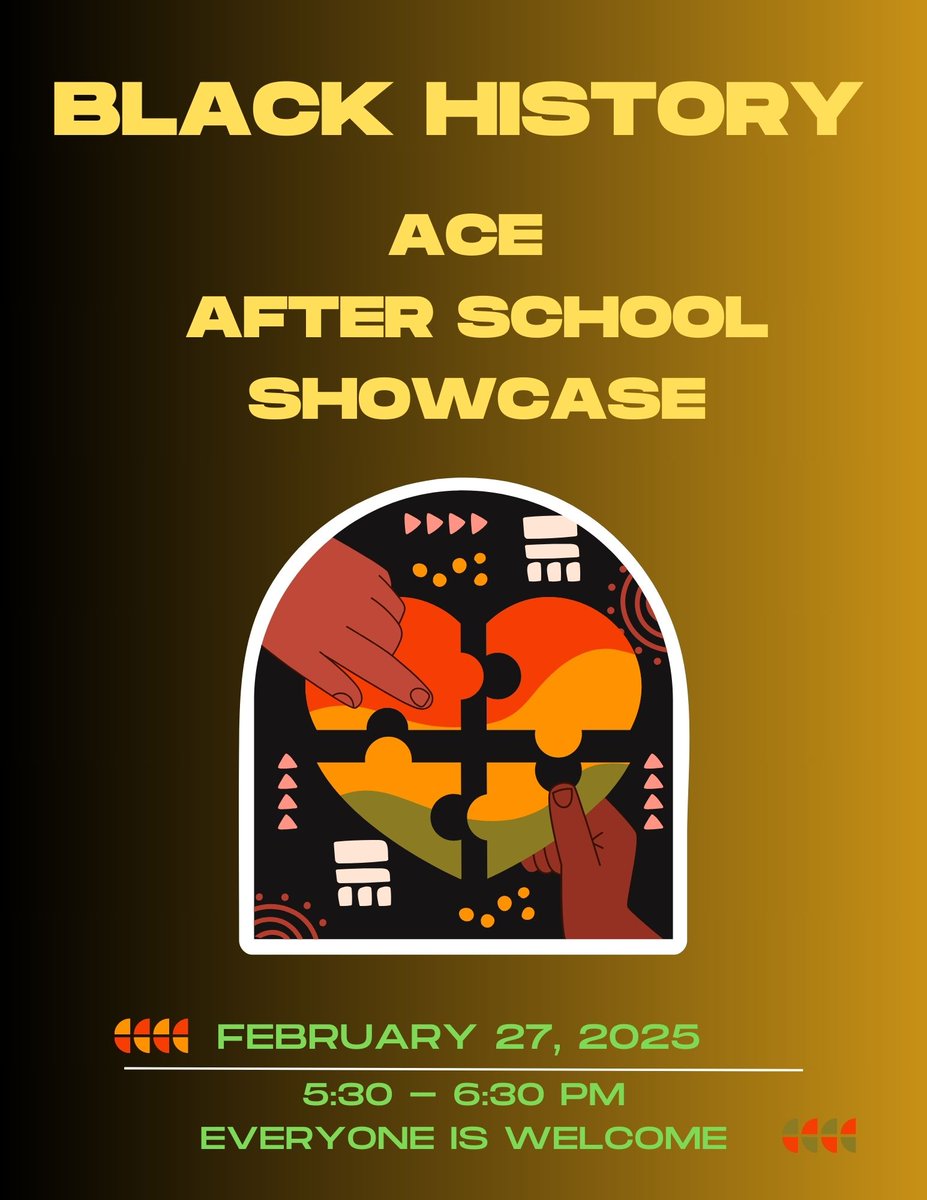 You're Invited! 
Join us for our ACE After-School Black History Showcase, a special event led by our talented ACE after-school students! This showcase is a celebration of Black history and culture, highlighting the hard work and creativity of our students. #behde #hdehounddogs