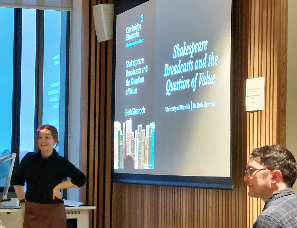 Congratulations to Dr Beth Sharrock <a href="/mirthnomatter/">Beth Sharrock</a> on a wonderful, convivial launch of 📚Shakespeare Broadcasts and the Question of Value📚 (Cambridge Elements). <a href="/uniofwarwick/">University of Warwick</a> Shakespeare's cultural value is always a topic close to my heart! Beautifully chaired by Steve Purcell.