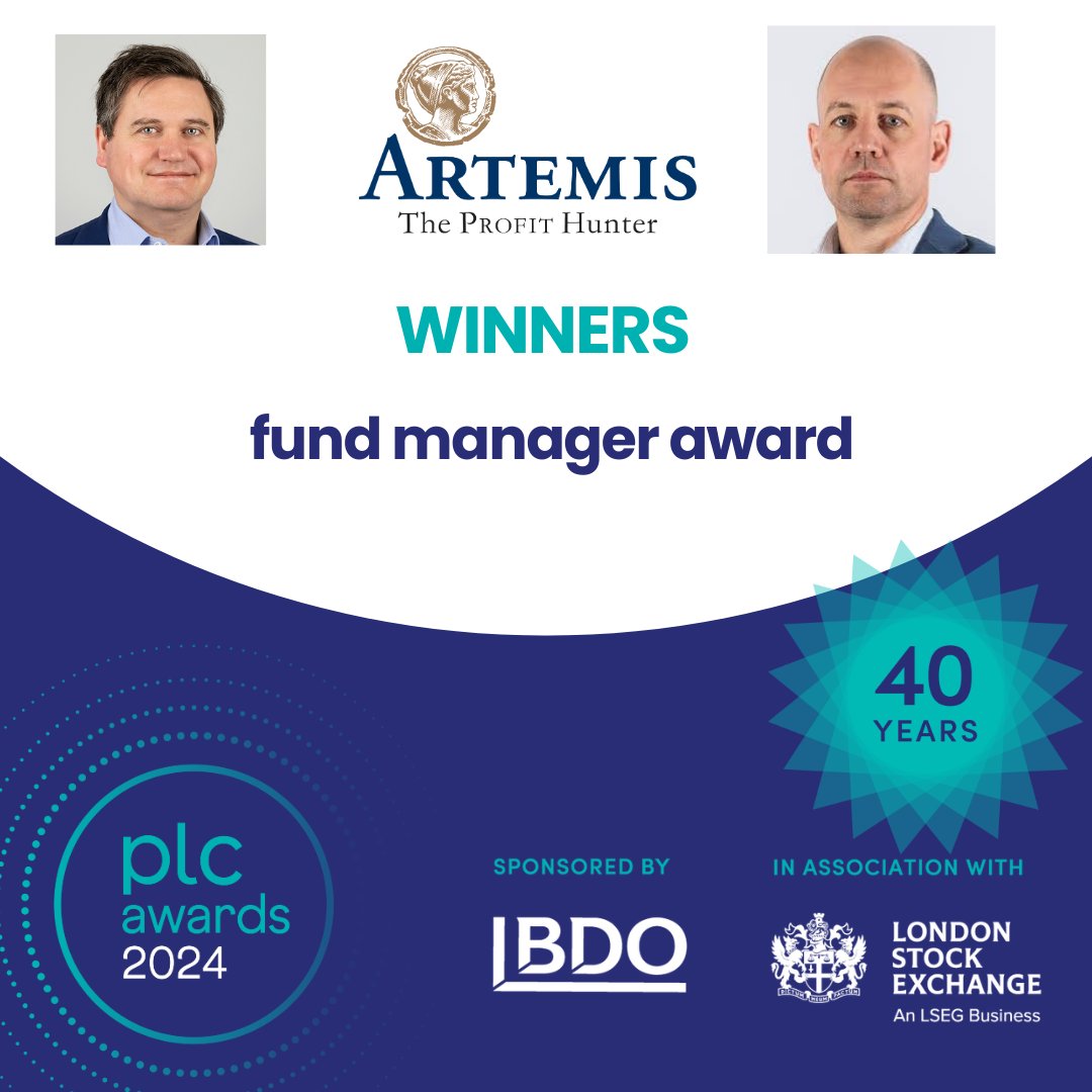 Huge congratulations to the winners of tonight's Fund Manager Award, sponsored by <a href="/EmperorTalks/">Emperor</a> .. Ambrose Faulks and Ed Legget from Artemis Investment Management #plcawards #fundmanager #plc