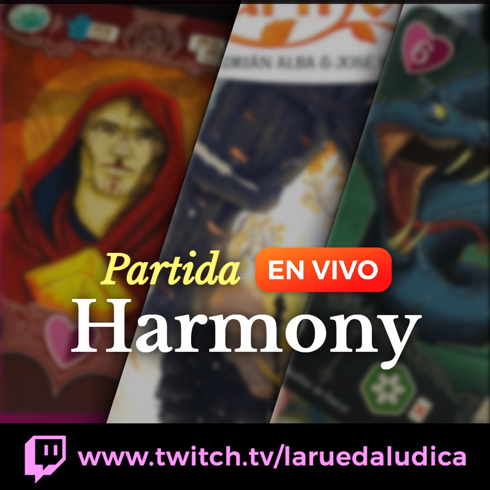Hoy miercoles a las 16hs. arrancamos con la primera Partida EN VIVO!!!
Jugamos a Harmony, juegazo de Adrián Alba <a href="/Meffy_Games/">El Meffy-verso</a>  (meffygames), ilustrado bellamente por José Soto y editado por DMZ.
Nos vemos por Twitch:
twitch.tv/laruedaludica