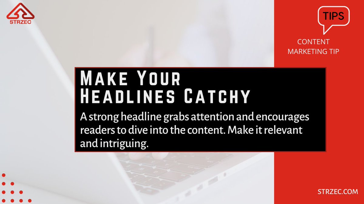 StrzecDigital's tweet image. Content Writing Tip: Make Your Headlines Catchy 

#contentwritingtip #contentmarketing #blogwriting #headlines #catchytitles #attentiongrabbing #tipsandtricks #strzecdigital