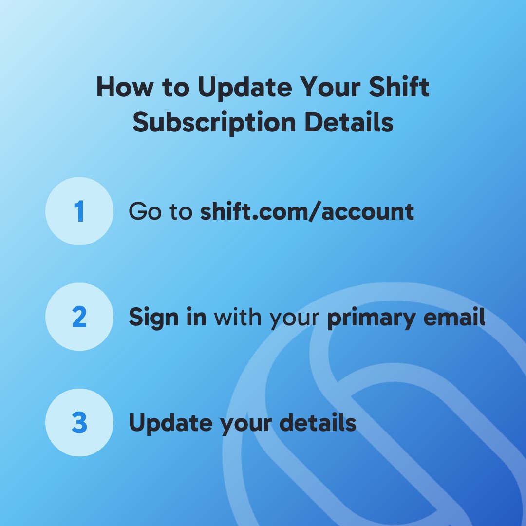 shiftbrowser's tweet image. Need to update your Shift subscription? Whether it’s your address or billing info, it’s easy! 🛠️ Just head to the Account Portal, sign in with your primary email, and make the changes you need. ✅ #ShiftTips  #ShiftSupport