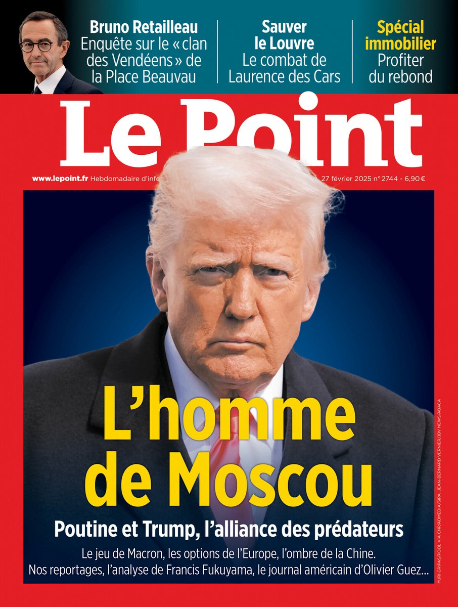 LePoint's tweet photo. 📍 À la une cette semaine :

☞ L'homme de Moscou, Poutine et Trump, l'alliance des prédateurs
☞ Sauver le Louvre, le combat de Laurence des Cars
☞ Enquête sur le �� clan des Vendéens » de la Place Beauvau

🗞️ En kiosque &amp; en numérique
https://t.co/7tmwezFLTz https://t.co/tmWv5EJXpz