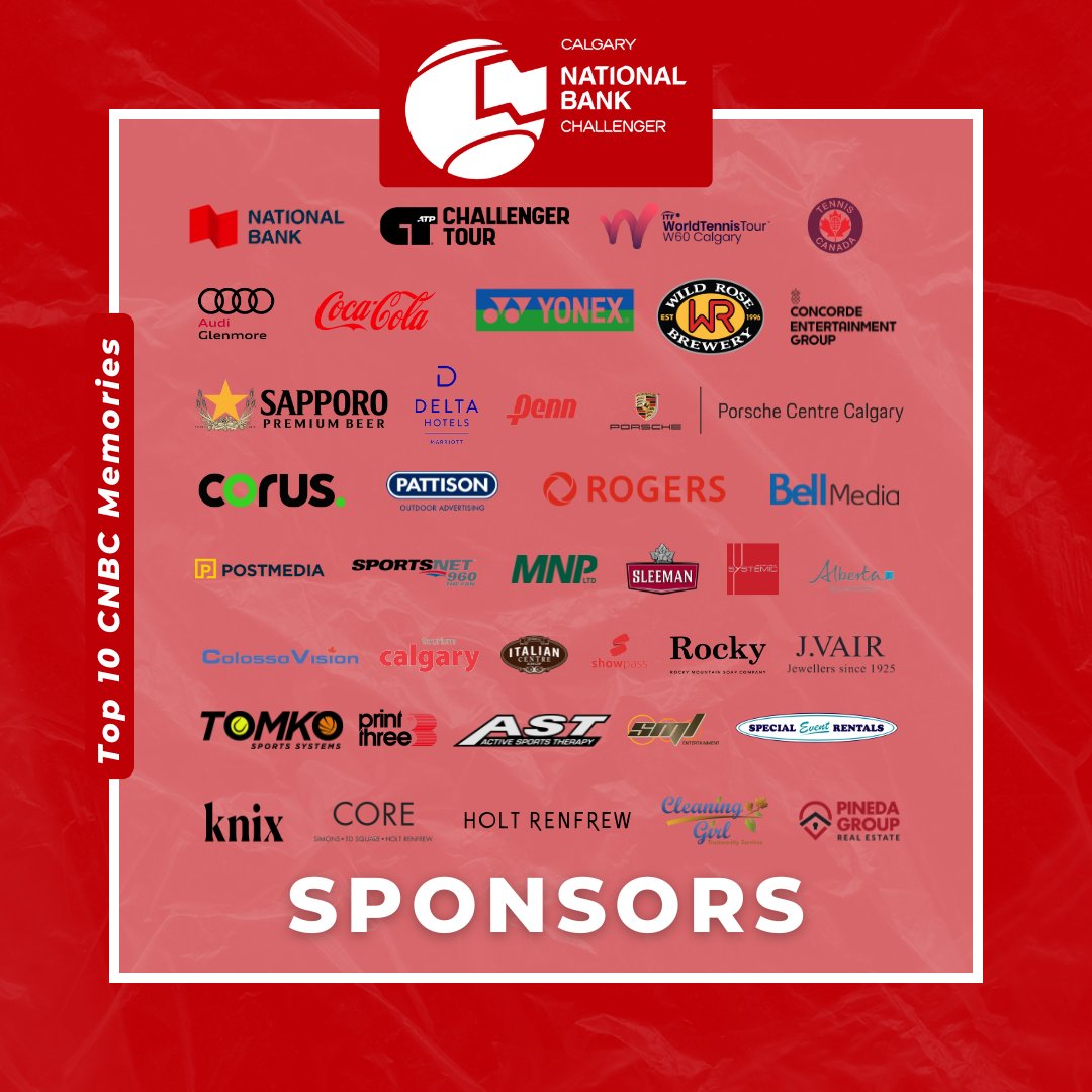 7️⃣ Next up: Our Sponsors &amp; Partners 

💫 None of this would have been possible without the support of our valued sponsors &amp; partners, who played a vital role in making this YYC tennis event a reality. We extend our deepest appreciation 🙏🏼

#cnbc #thankyou #top10memories