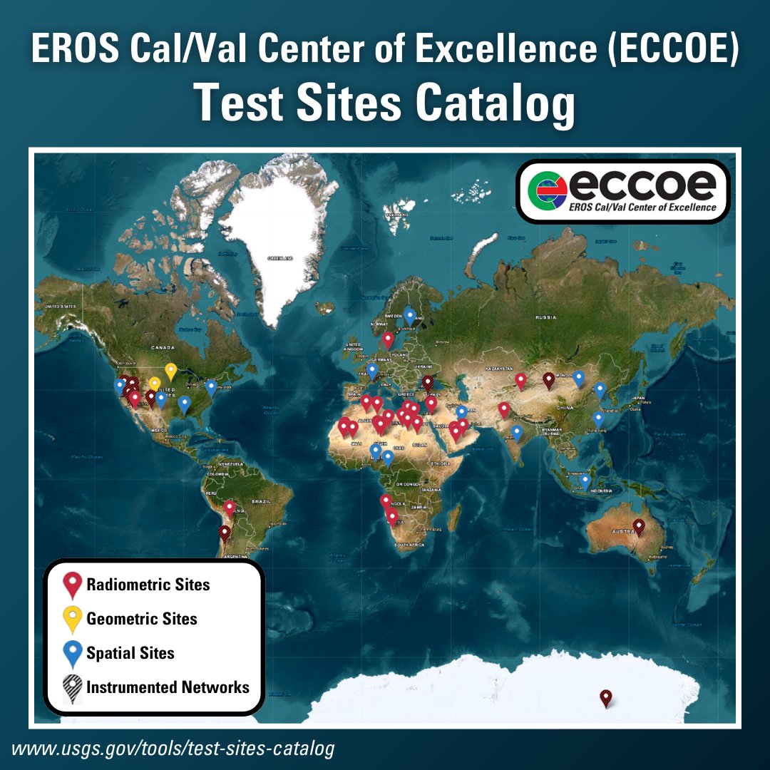 USGSLandsat's tweet image. The USGS ECCOE Test Sites Catalog contains a collection of prime radiometric, geometric, and spatial sites that are used to characterize and calibrate space-based optical #ImagingSensors, including #Landsat. Learn more here: ow.ly/i3y150UYQuO
@CEOS_WGCV
#CalVal #DataQuality
