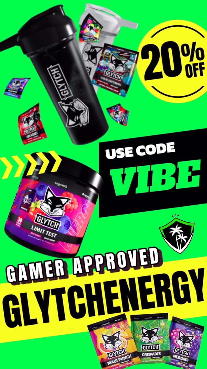 VibeEsportsTeam's tweet image. Level up your energy with some Glytch! Use code VIBE for 20% off—because greatness never runs on empty!