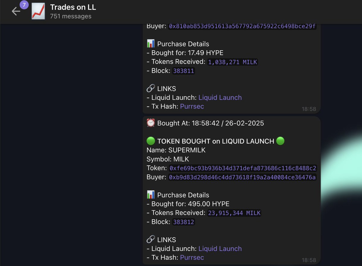 Thanks to our new monitors on <a href="/LiquidLaunchHL/">LiquidLabs</a> , our users were able to detect MILK before this big clip.

Our monitors are free on our TG channel !

💥Trade with BANG: t.me/BangTradingBot 

💸 $GUARD: app.hypurr.fun/launch/11607

🗨️TG channel: t.me/+hpnnoBI0oIljM…