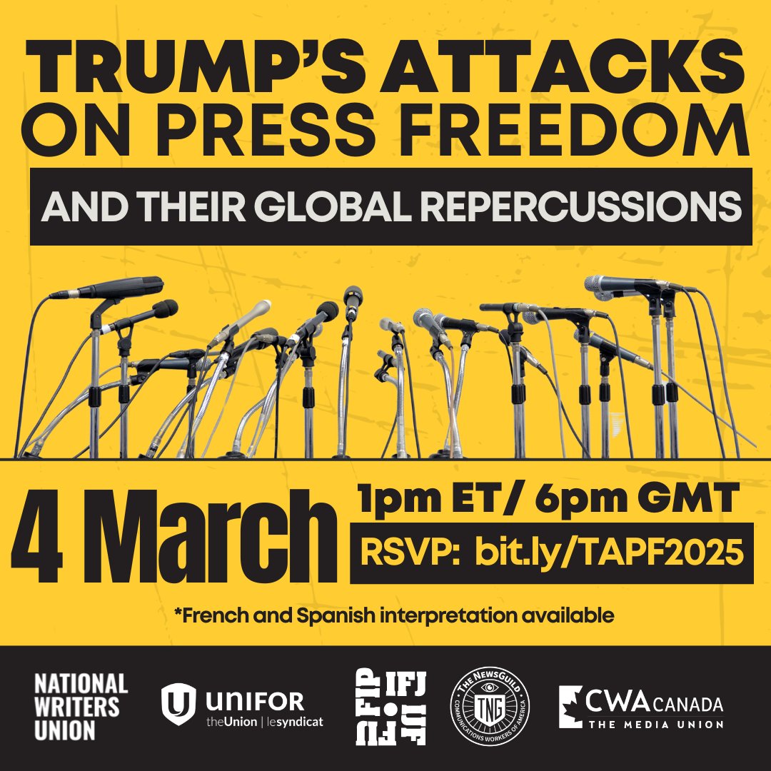 Escritores_usa's tweet photo. Ataques a la libertad de prensa y sus repercusiones globales. 4 de marzo a las 1 pm EST. Habrá interpretación en español. https://t.co/SJlIENzlsG https://t.co/zd5j2ImeCi