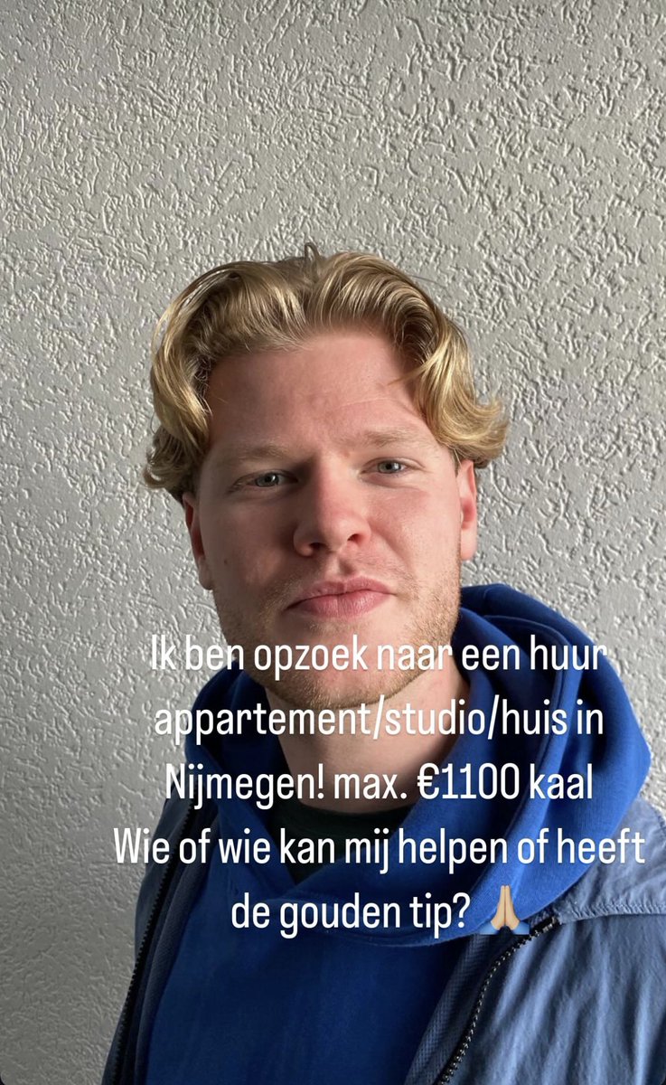 Wie helpt mijn zoon aan een huis, een studio, een flat, of een appartement, kale huur € 1100,00 in onze mooie stad #Nijmegen 

Delen is top! ( Nijmegen)