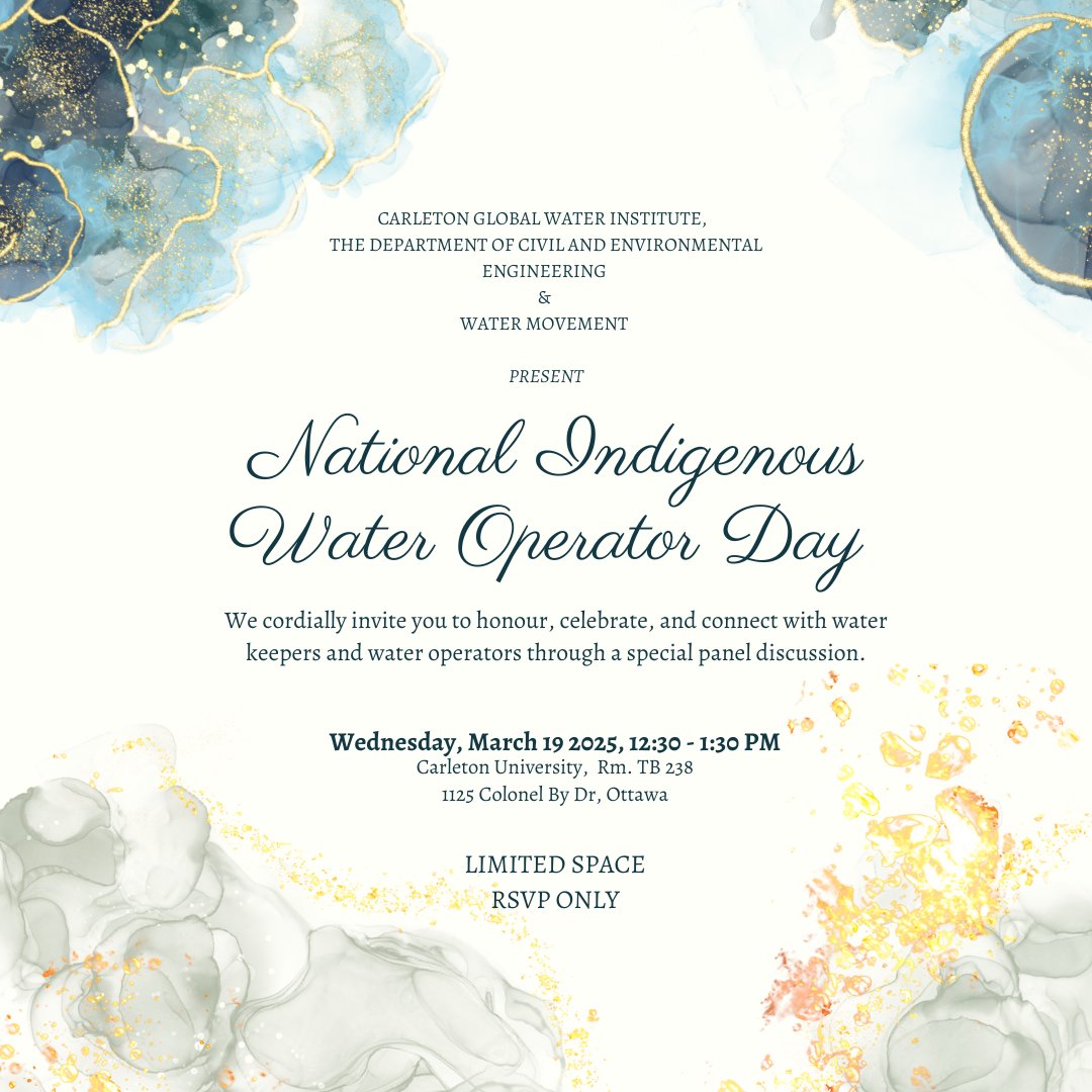 Carleton U - Civil & Environmental Engineering (@carletonu_cee) on Twitter photo Join us for a powerful discussion with Indigenous Water Operators on National Indigenous Water Operator Day (March 19th)!
This panel discussion is hosted by the Carleton Global Water Institute x CEE x <a href="/water_movement_/">Water Movement</a> 🌊
Register today!
More info: carleton.ca/cee/cu-event/n… Join us for a powerful discussion with Indigenous Water Operators on National Indigenous Water Operator Day (March 19th)!
This panel discussion is hosted by the Carleton Global Water Institute x CEE x <a href="/water_movement_/">Water Movement</a> 🌊
Register today!
More info: carleton.ca/cee/cu-event/n…