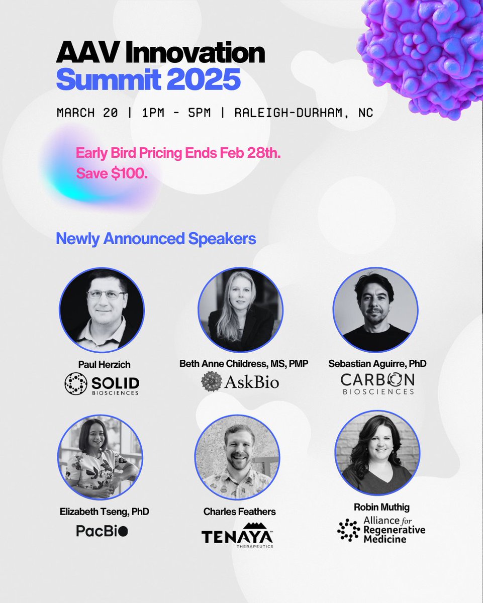 Form Bio (@form_bio) on Twitter photo 🌟Newly Announced Speakers for the #AAV Innovation Summit–Mar 20 <a href="/NCBiotech/">NCBiotech #NCLifeSciences</a>. Early bird registration ends Feb 28—register now & save $100! Networking reception to follow.
🔗hubs.li/Q038rrQv0
#genetherapy 🌟Newly Announced Speakers for the #AAV Innovation Summit–Mar 20 <a href="/NCBiotech/">NCBiotech #NCLifeSciences</a>. Early bird registration ends Feb 28—register now & save $100! Networking reception to follow.
🔗hubs.li/Q038rrQv0
#genetherapy