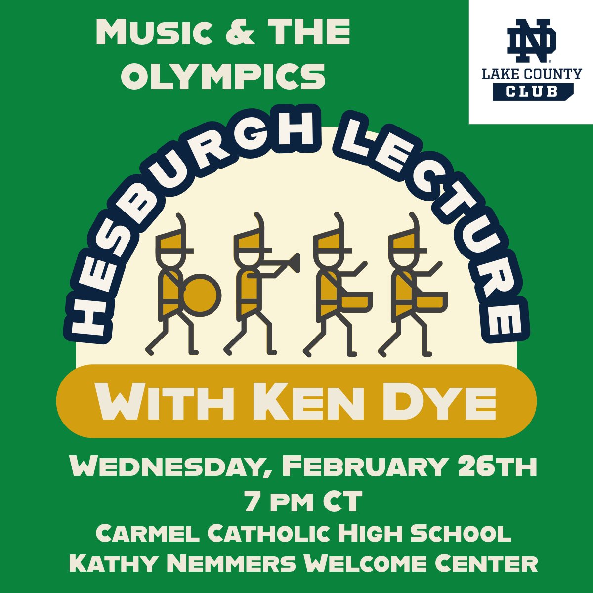 Join us tonight at 7 pm to learn about Music &amp; The Olympics with ND's Director of Bands, Ken Dye! 
Let us know you are coming here: 
lakecounty.undclub.org/events/116183