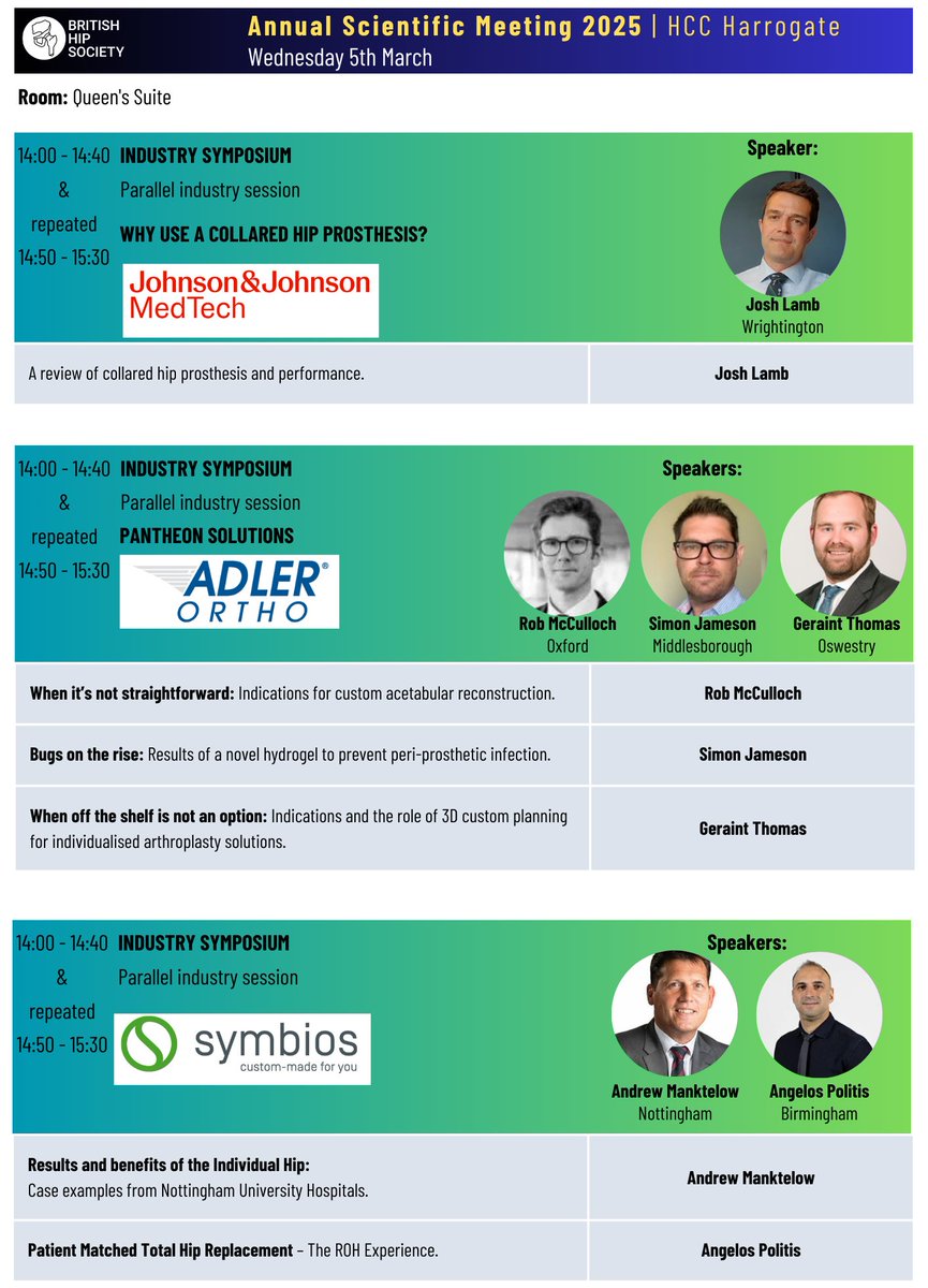 Jai Mistry (@medxevents) on Twitter photo 🙏Huge thanks to our Platinum Sponsor <a href="/JNJMedTechUKIr/">Johnson & Johnson MedTech | UK & Ireland 🇬🇧 🇮🇪</a> and Gold Sponsors Adler Ortho, Symbios, <a href="/LinkOrthoUK/">LINK UK</a> <a href="/SmithNephewPLC/">Smith+Nephew</a> Stryker and <a href="/zimmerbiomet/">Zimmer Biomet</a> for supporting #BHS25 <a href="/BritishHip/">British Hip Society</a> – the UK’s Premier Hip Surgery Forum! 🚀
🔹 Don’t miss their must-attend symposiums on Days 1 & 🙏Huge thanks to our Platinum Sponsor <a href="/JNJMedTechUKIr/">Johnson & Johnson MedTech | UK & Ireland 🇬🇧 🇮🇪</a> and Gold Sponsors Adler Ortho, Symbios, <a href="/LinkOrthoUK/">LINK UK</a> <a href="/SmithNephewPLC/">Smith+Nephew</a> Stryker and <a href="/zimmerbiomet/">Zimmer Biomet</a> for supporting #BHS25 <a href="/BritishHip/">British Hip Society</a> – the UK’s Premier Hip Surgery Forum! 🚀
🔹 Don’t miss their must-attend symposiums on Days 1 &