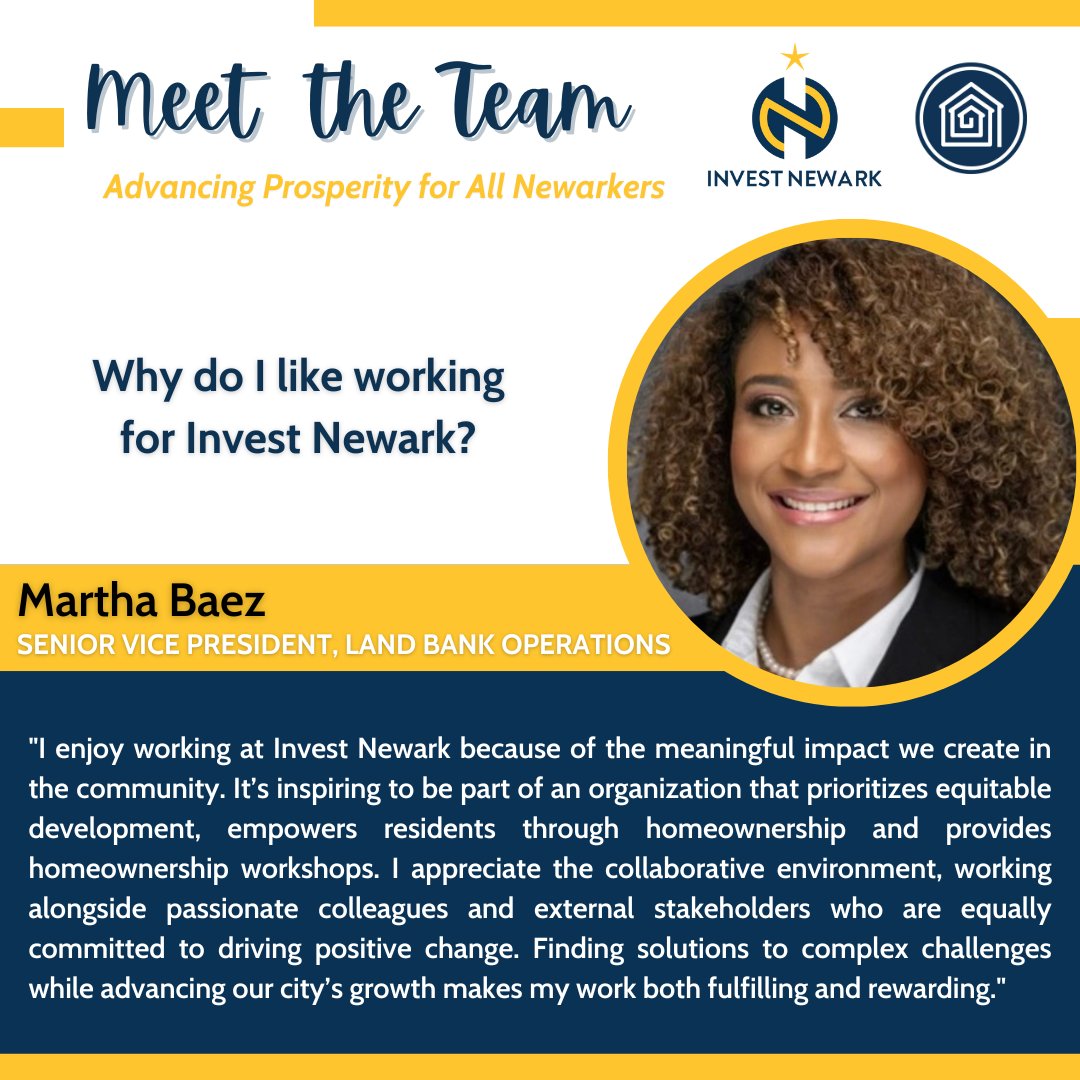 Meet Martha Baez, Senior Vice President of Land Bank Operations! 🏡

#InvestNewark #MeetTheTeam #NewarkLandBank