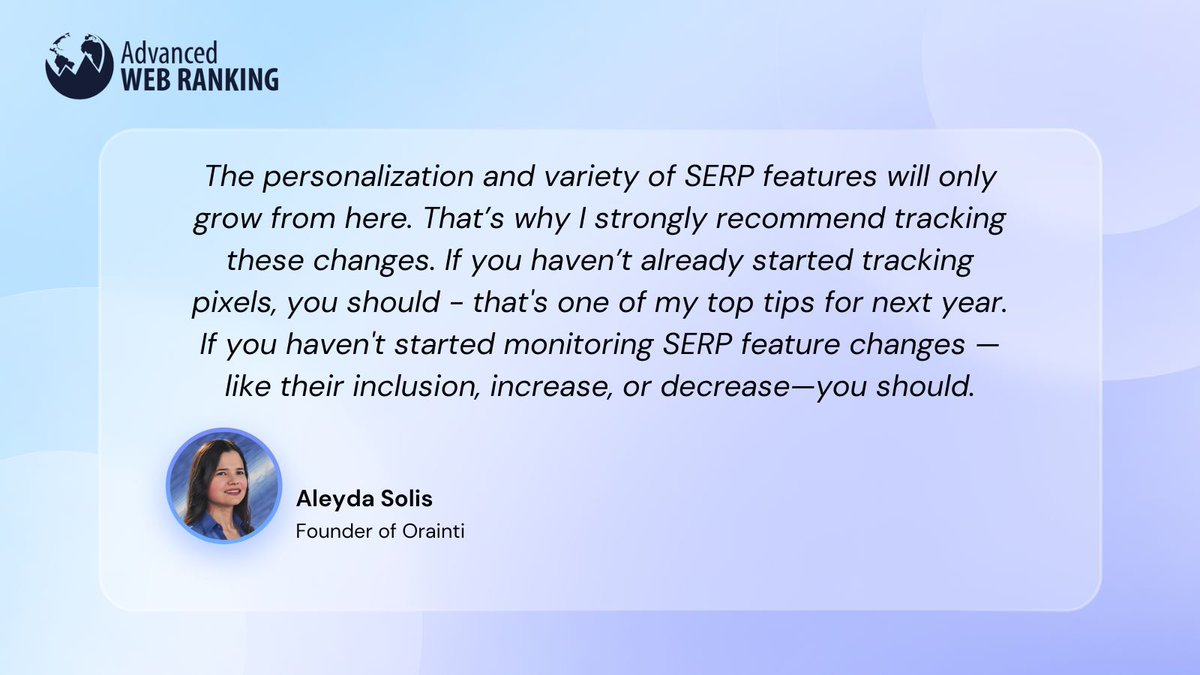 Advanced Web Ranking (@awebranking) on Twitter photo π Whatβs the future of SEO?
In an interview by <a href="/GeoffKennedy/">Geoff Kennedy</a>, the amazing <a href="/aleyda/">Aleyda Solis ποΈ</a> dives into Googleβs evolution, shifting SERPs, and how SEOs can stay ahead to thrive in 2025.
Don't miss her expert insights! π buff.ly/42mhE84 π Whatβs the future of SEO?
In an interview by <a href="/GeoffKennedy/">Geoff Kennedy</a>, the amazing <a href="/aleyda/">Aleyda Solis ποΈ</a> dives into Googleβs evolution, shifting SERPs, and how SEOs can stay ahead to thrive in 2025.
Don't miss her expert insights! π buff.ly/42mhE84