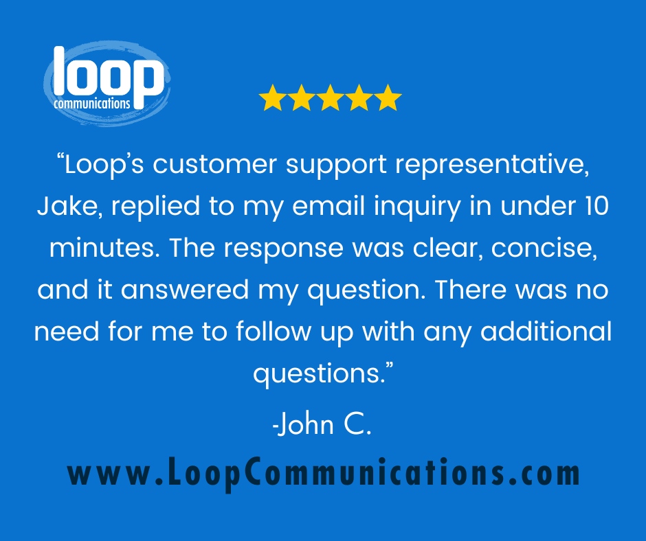 Don't just take our word for it – hear it from our customers! 🗣️ Click to read their glowing reviews and see why Loop Communication is a game-changer! 

#CustomerFeedback #LoopComm #VoIP #BusinessCommunications #Telecom #Voice #VoIPPartner #PBX #UnifiedCommunications #Telepho...