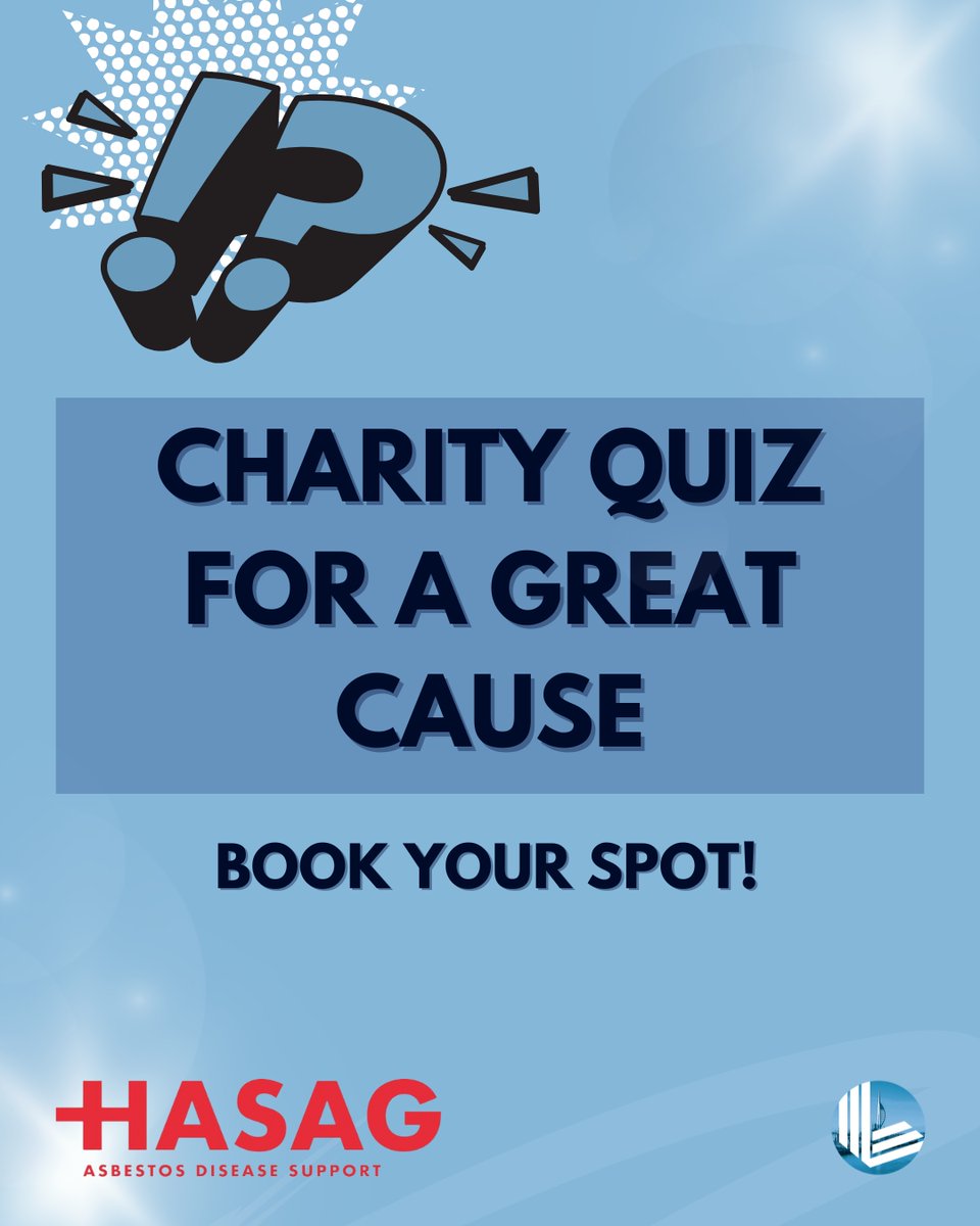 We are excited to announce an upcoming Charity Quiz for a fantastic cause! 🌟
 
Our team at <a href="/Larcomes_LLP/">Larcomes Legal Limited</a> and <a href="/LarcAsbestos/">Larcomes Asbestos</a>  are proud to support <a href="/Team_HASAG/">HASAG Asbestos Disease Support</a>, a charity dedicated to helping people suffering from asbestos-related diseases.

#HASAG #Larcomes #asbestosinjury