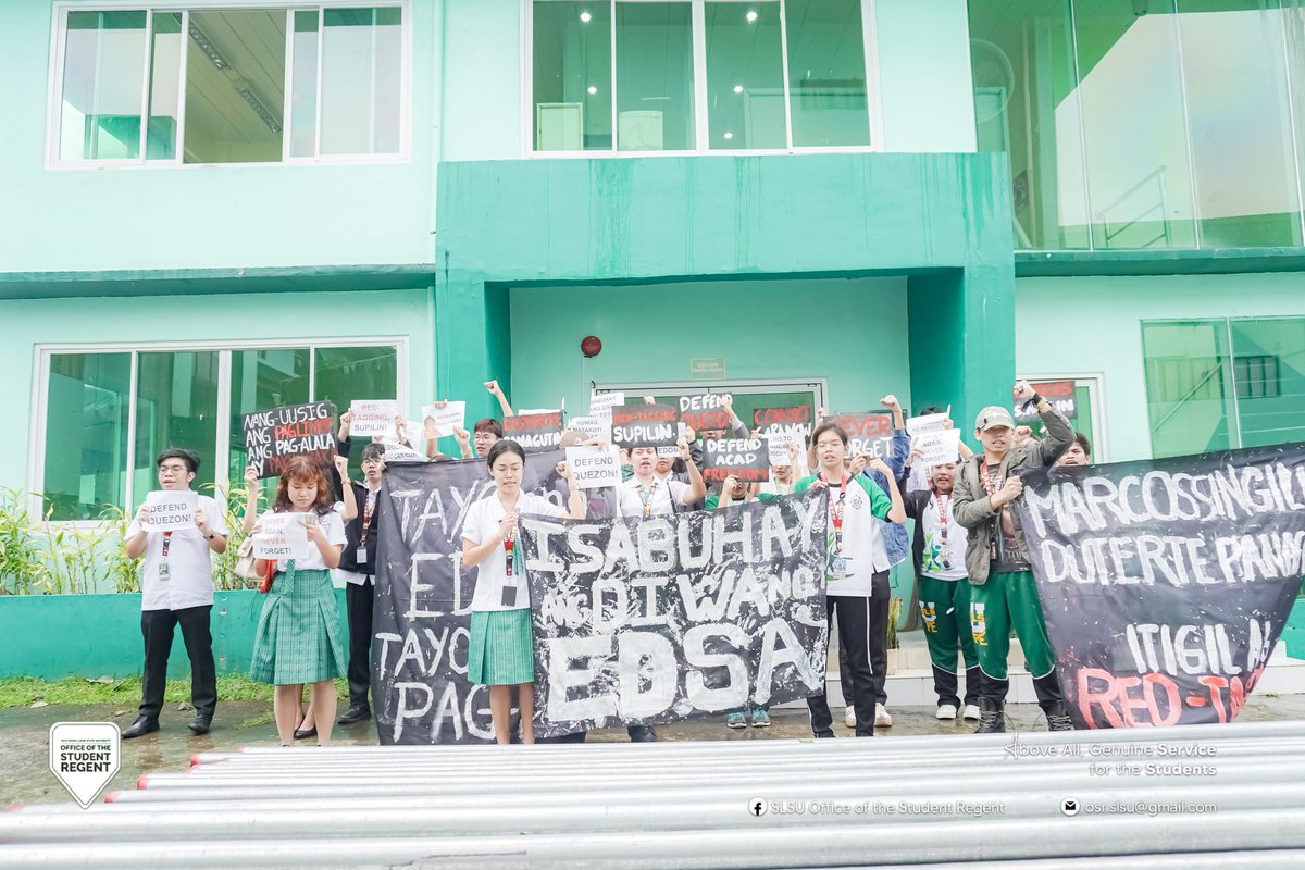 slsuOSR's tweet photo. NEVER AGAIN, NEVER FORGET.

#EDSA39 
#PeoplePower 
#SLSUCommemoration
#NEWOSR
#GENUINESERVICE

Photo by: Louise Angelica Portes, Crislyn Jade De Chavez
Caption by: Ric Mar Bagayan
Layout by: John Carlo Paulite https://t.co/YioWZ6UZ18