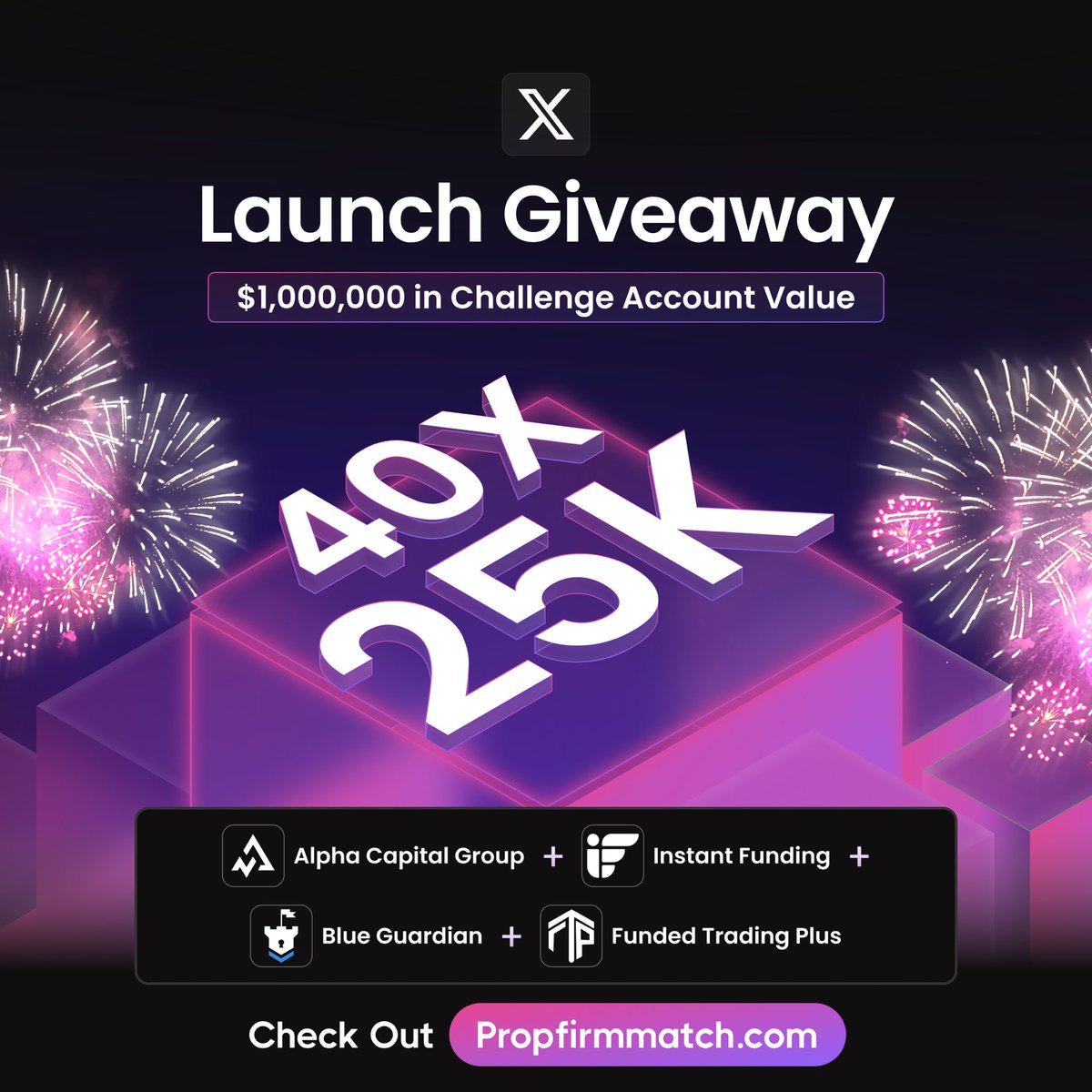 PropFirmMatch's tweet image. $1,000,000 Challenge Account Giveaway!🔥

To participate:

🤝 Follow @PropFirmMatch and all 4 firms tagged
❤️ Like
👥 Tag 2 friends
➡️ Join Prop Firm Match’s Telegram channel

And of course, check out the new website 😏

Winners will be announced in 4 days
