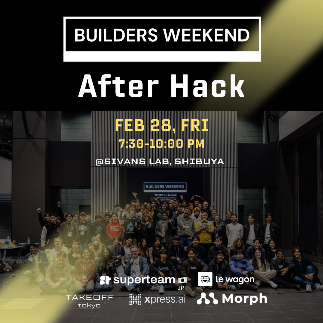 BuildersWeekend's tweet image. Loved our hackathon last weekend? ❤️ or missed it and want to catch up? ⚒️ Relive Builders Weekend 2025 at our After Hack meetup this Friday night! Drinks and snacks served 👉 lu.ma/kn8fzgbk