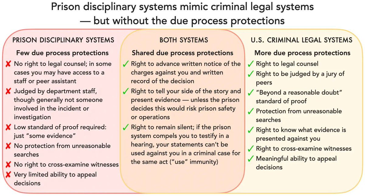 Over 50% of people in state prisons in a typical year are punished at least once for misconduct – and they have no meaningful way to defend themselves once accused

Does this look like a system centered around "justice"?
prisonpolicy.org/reports/discip…