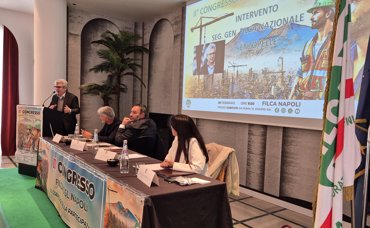 Congresso Filca #Napoli, SG Enzo Pelle: "#Contrattazione, #bilateralità, #partecipazione strumenti indispensabili per la rappresentanza di qualità del #lavoro, con effetti benefici per il settore e per tutta la comunità". 
#IlCoraggiodellaPartecipazione