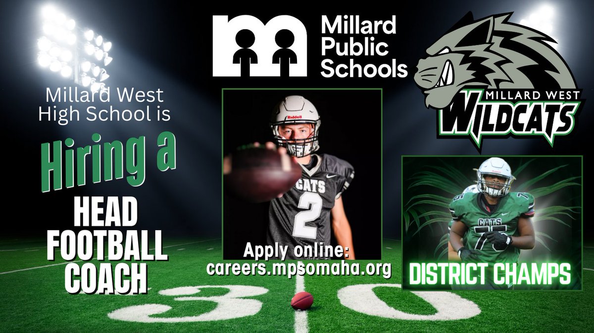 MPSHR's tweet image. 🔥 Calling all Football Coaches! 🏈 🏆 Millard West High School is searching for a dynamic and visionary Head Football Coach to lead our football program. Apply at @careers.mpsomaha.org - current openings. @MWHSactivities #WildcatPower @MWHSWildcats #SHINEwithMPS